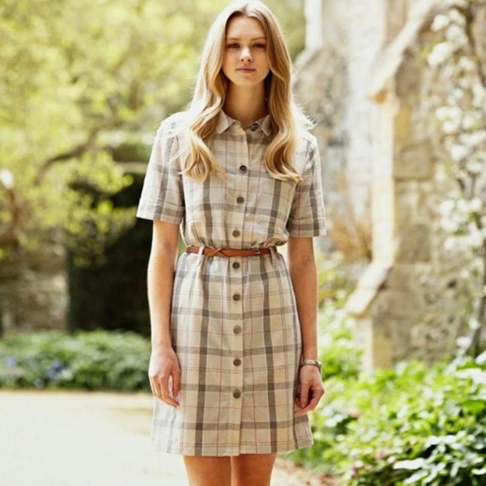 Barbour Glaisnock Linen Blend Tartan Plaid Dress 6 - Picture 3 of 12